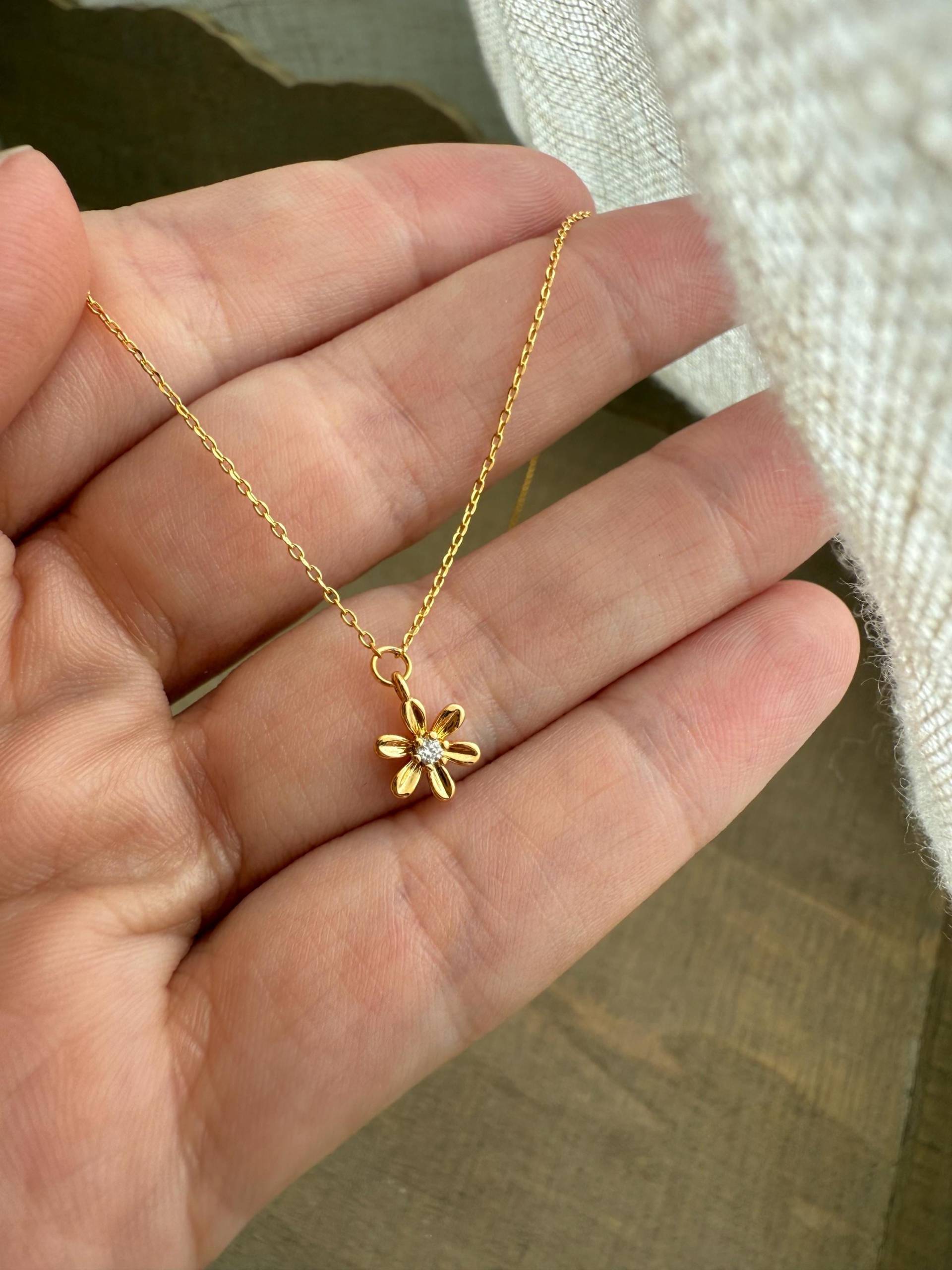 Kette 18K Vergoldet Schmuck Gold - Designschmuck Boho Ethno Wasserfest Filigran Blume von Siimango