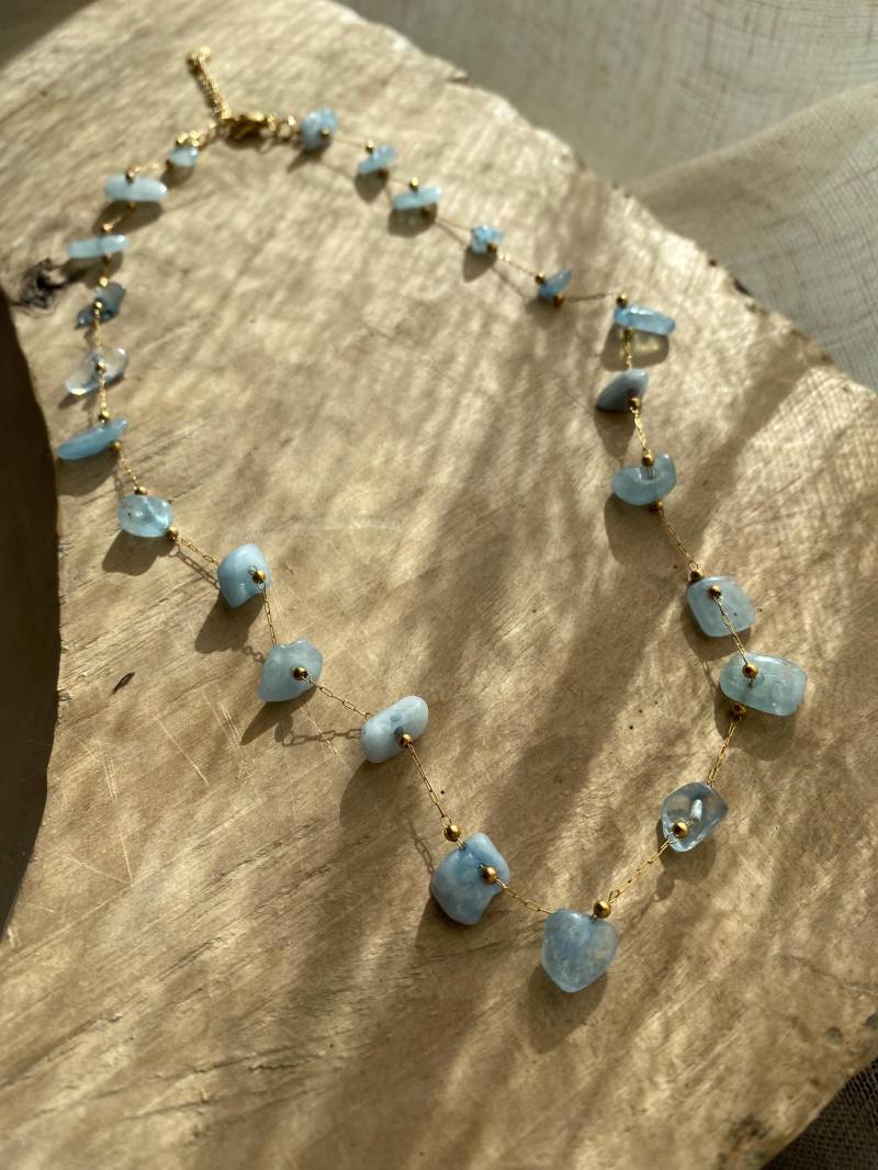 Kette Gliederkette Mit Steinen Türkis Boho Handmade Blau Messing Gold Schmuck von Siimango