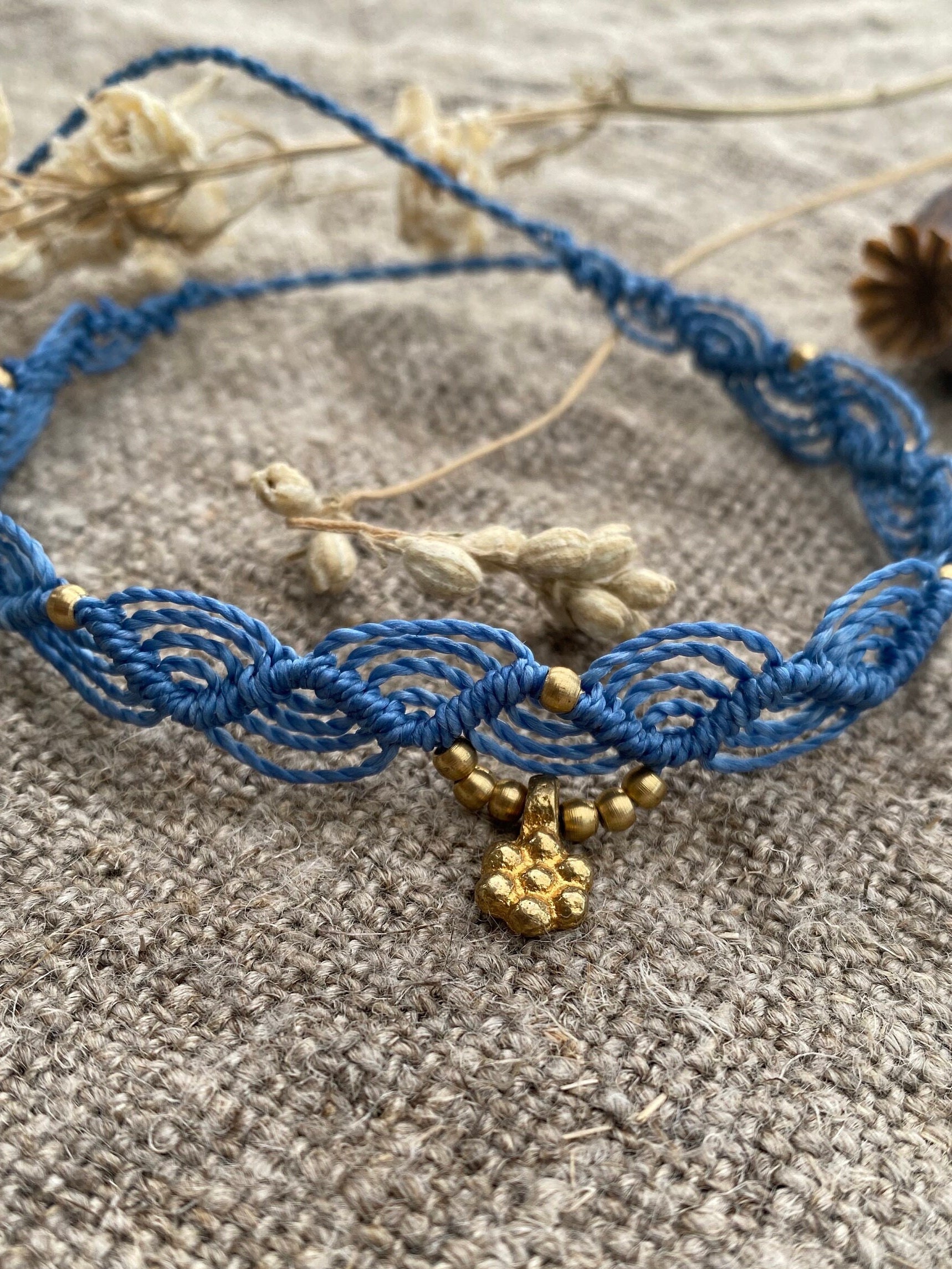 Makramee Armband Fußkettchen Fußkette Boho Ethno Hippie Schmuck Geflochten Perlen Gold von Siimango