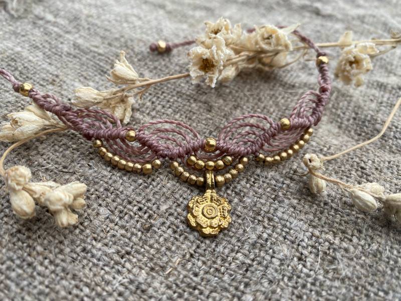 Makramee Armband Fußkettchen Fußkette Boho Ethno Hippie Schmuck Geflochten Perlen Gold von Siimango