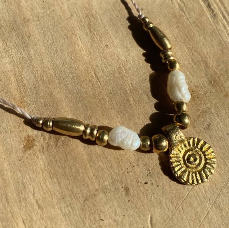 Makramee Kette Boho Ethno Hippie Halskette Schmuck Geflochten Echte Süßwasser Perlen Gold Edelstein von Siimango
