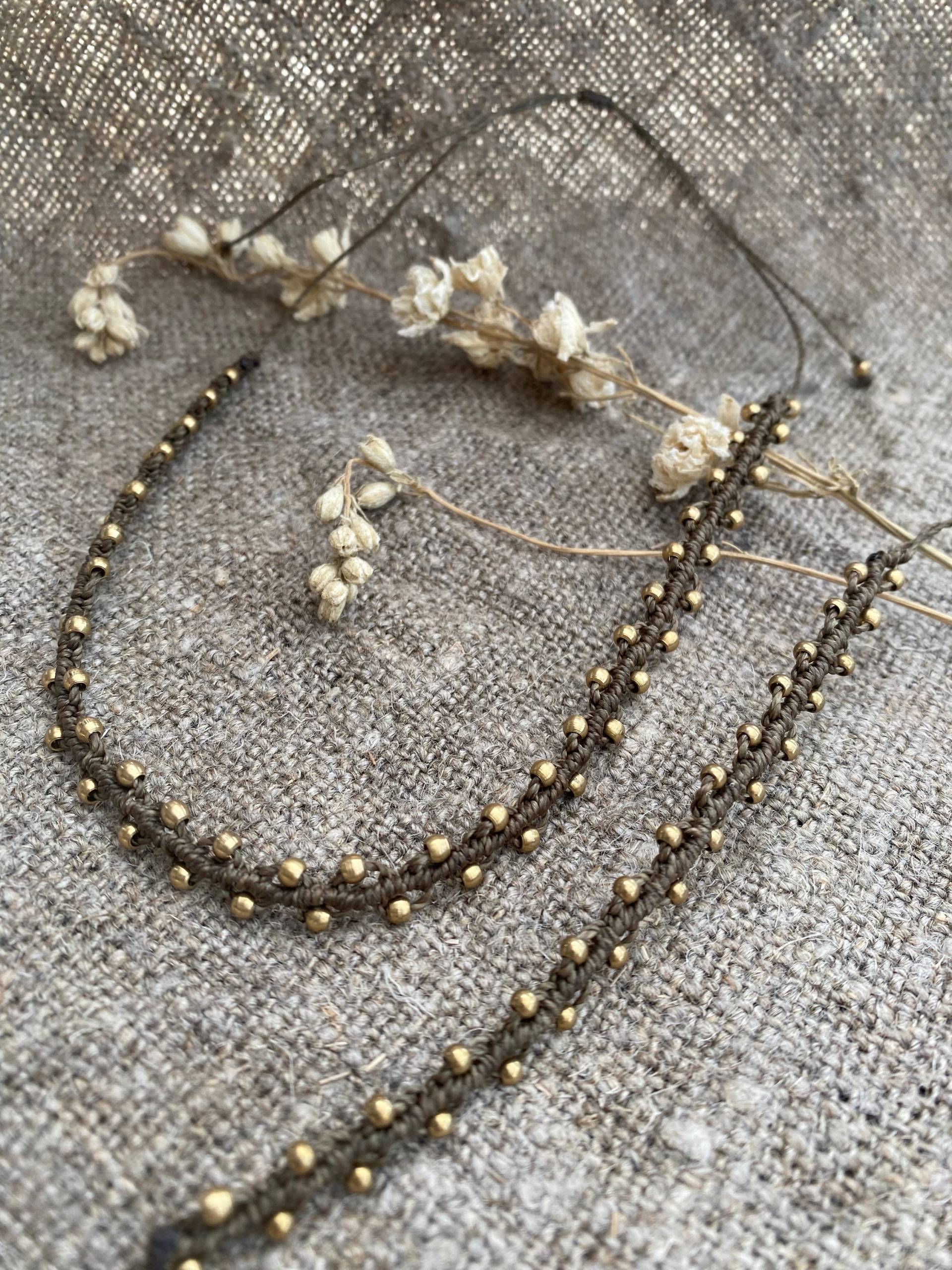 Set Makramee Chocker Kette + Armband Boho Ethno Hippie Halskette Schmuck Geflochten Perlen Gold von Siimango