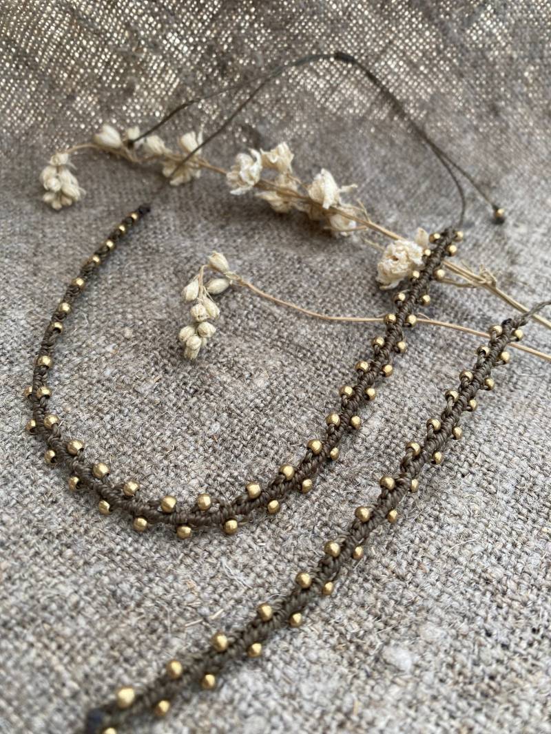 Set Makramee Chocker Kette + Armband Boho Ethno Hippie Halskette Schmuck Geflochten Perlen Gold von Siimango