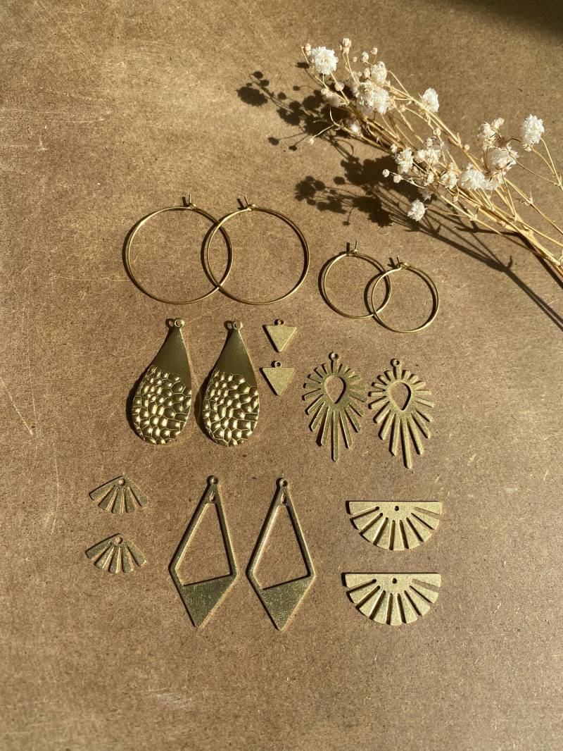 Set Mix It - 6 Ohrringe Anhänger Paar Mit 2 Creolen Boho Messing Schmuck Hippie Ethno Gold Sonne von Siimango