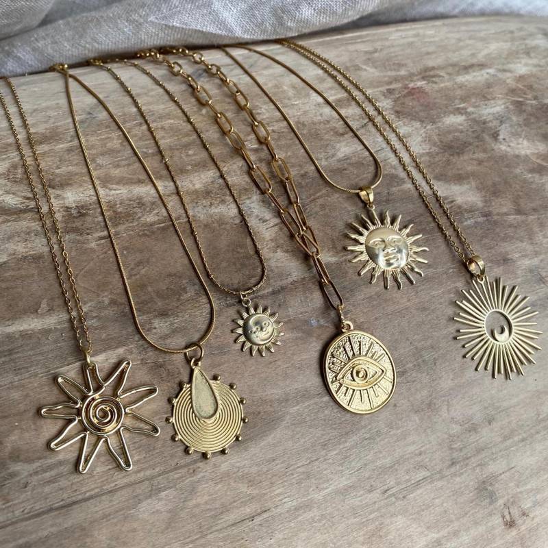 xxl Set - 6 Ketten Mit Anhänger Messing Schmuck Gold Designschmuck Boho Ethno Makramee Geschenk Für Sie Unikat, Mix It Auswahl Antik von Siimango