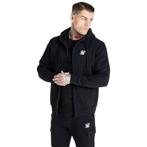SikSilk Herren Essential Zip Through Trichter Hoodie Schwarz, Schwarz , M von Sik Silk