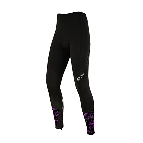Sikma Damen Fahrradhose Winter Thermo Gepolsterte Hose Damen Legging Biking, schwarz/violett, M von Sikma