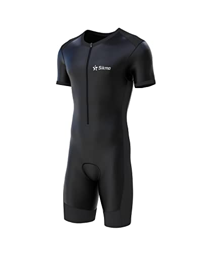 Sikma Herren Radsportanzug gepolstert einteilig Trisuit Bike Top Short, Schwarz , M von Sikma