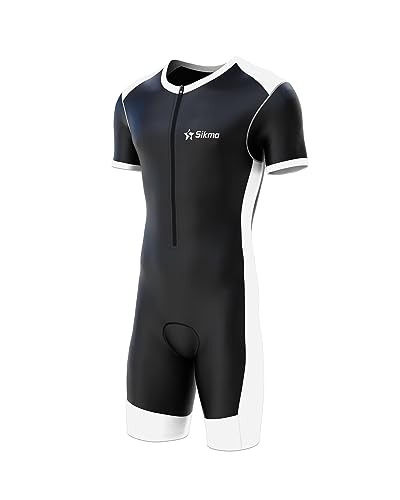 Sikma Herren Radsportanzug gepolstert einteilig Trisuit Bike Top Short, schwarz / weiß, S von Sikma