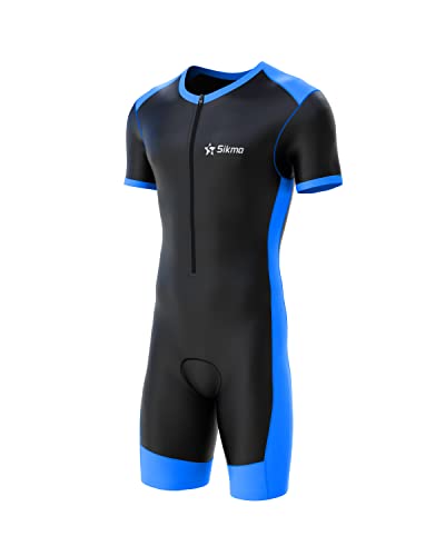 Sikma Herren Skinsuit Gepolsterter Einteiler Trisuit Bike Top Short - schwarz/blau - Größe S von Sikma