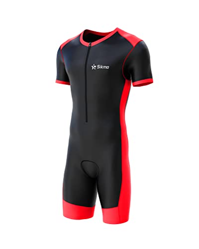 Sikma Herren Skinsuit Gepolsterter Einteiler Trisuit Bike Top Short - schwarz/rot - XXL von Sikma