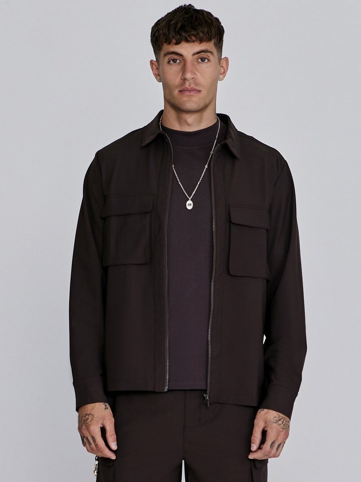 Siksilk Hemdjacke SikSilk Herren Braunes Full Zip Overshirt von Siksilk