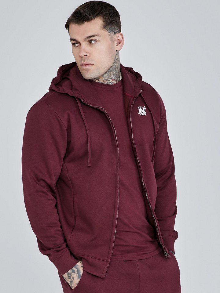Siksilk Hoodie SikSilk Herren Bordeaux Essentials Full Zip Kapuzenpullover von Siksilk