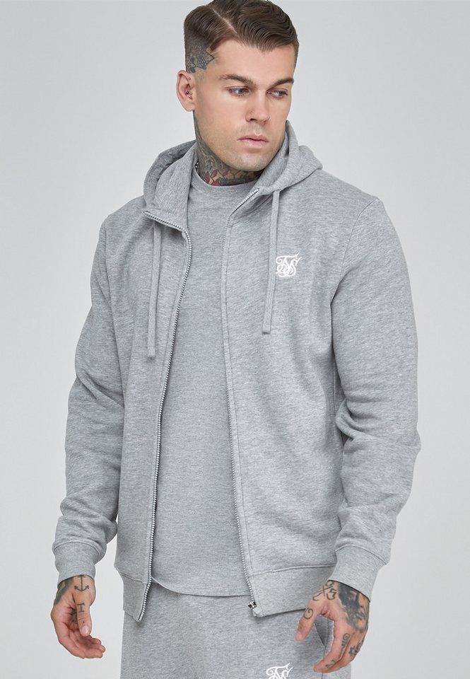 Siksilk Hoodie SikSilk Herren Grauer Essentials Full Zip Kapuzenpullover von Siksilk