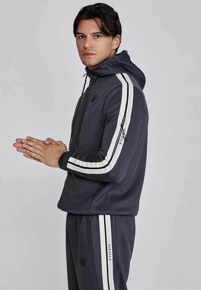 Siksilk Hoodie SikSilk Herren Grauer Full Zip Kapuzenpullover von Siksilk