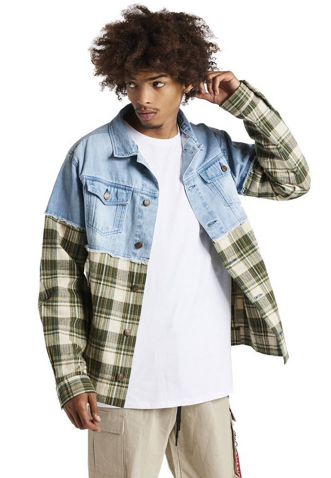 Siksilk Jeansjacke SikSilk Herren Jeansjacke HALF & HALF CONTRAST DENIM JACKET SS-20065 Blue Hellblau von Siksilk