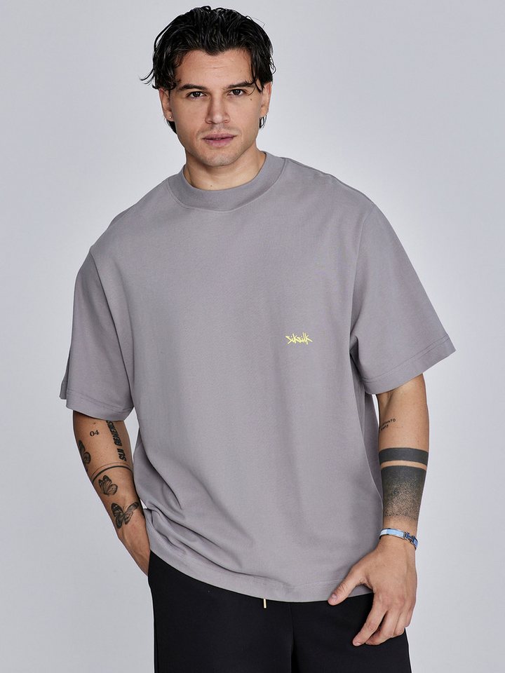 Siksilk Kurzarmhemd SikSilk Herren Grau Neon Gelb Oversized T-Shirt von Siksilk