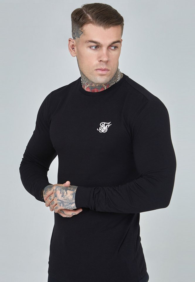 Siksilk Langarmshirt SikSilk Herren Schwarzes Essentials Langarm T-Shirt von Siksilk