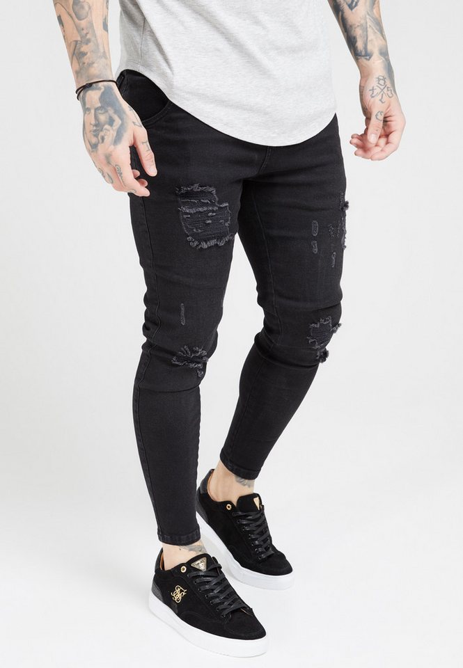 Siksilk Skinny-fit-Jeans SikSilk Herren Schwarze Gewaschene Essential Distressed Skinny Jeans Siksilk Skinny-fit-Jeans SikSilk Herren Schwarze Gewaschene Essential Distressed Skinny Jeans von Siksilk