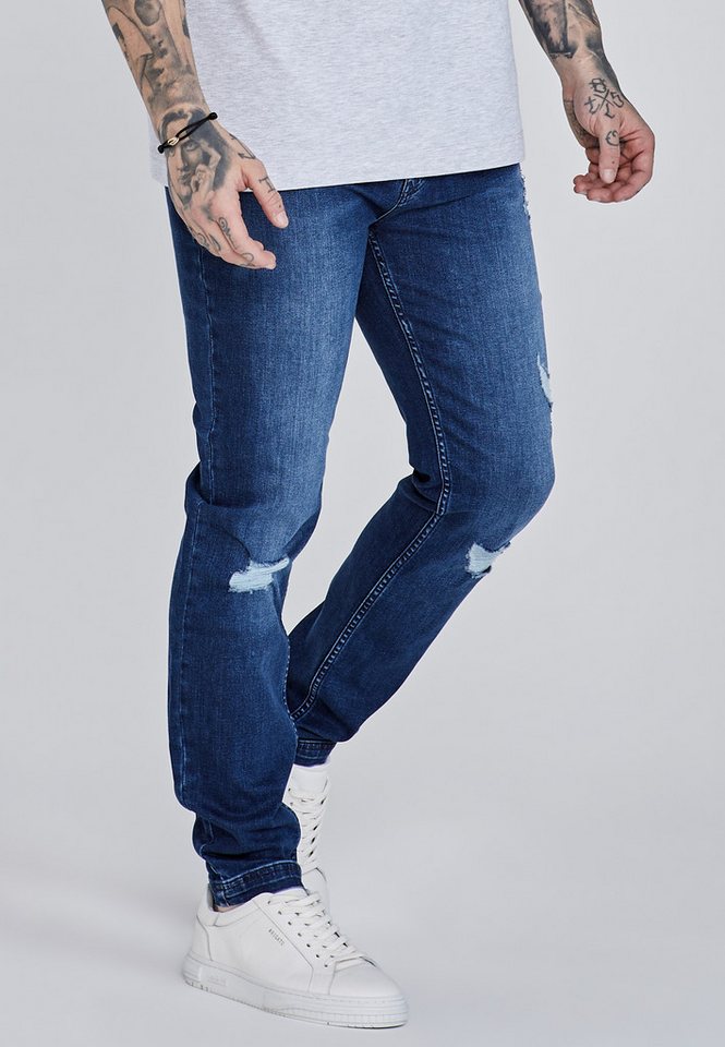 Siksilk Slim-fit-Jeans SikSilk Herren Blaue Distressed Slim Fit Jeans von Siksilk