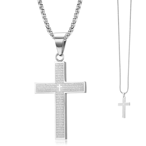 Sikweny 59 cm Kreuz Kette Herren Edelstahl Kreuzkette Farbbeständig Für Vater Bruder Partner Halskette Herren Glatt Und Ohne Grate Wasserfest für Valentinstag Vatertag Weihnachten (Silber) von Sikweny
