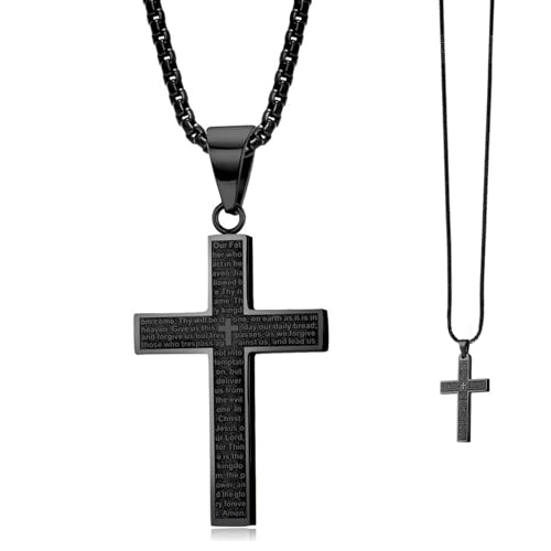 Sikweny 59 cm Kreuz Kette Herren Edelstahl Kreuzkette Farbbeständig für Vater Bruder Partner Halskette Herren Glatt Und Ohne Grate Wasserfest für Valentinstag Vatertag Weihnachten (Schwarz) von Sikweny