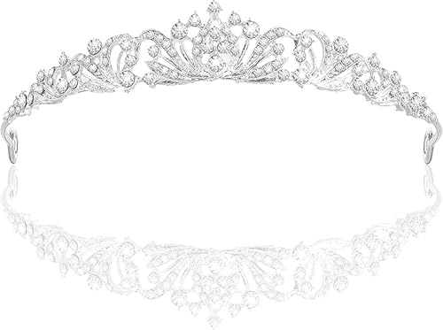 Sikweny Damen Krone Damen Tiara Crown Diadem Hochzeit Krone Prinzessin Tiara Kristall Kopfschmuck Königin Strass Perle Glitzer Sparkly Fancy Silber Metall Braut Hochzeit Kopfbedeckungen für Mädchen von Sikweny