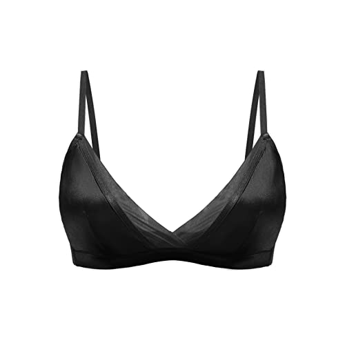 SilRiver Frauen Seide Gepolsterte Bralette Tiefe V Draht Freies Crop Top Super Weich Bequem für empfindliche Haut (Schwarz, L) von SilRiver