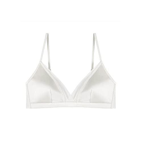 SilRiver Frauen Seide Gepolsterte Bralette Tiefe V Draht Freies Crop Top Super Weich Bequem für empfindliche Haut (Weiß, L) von SilRiver