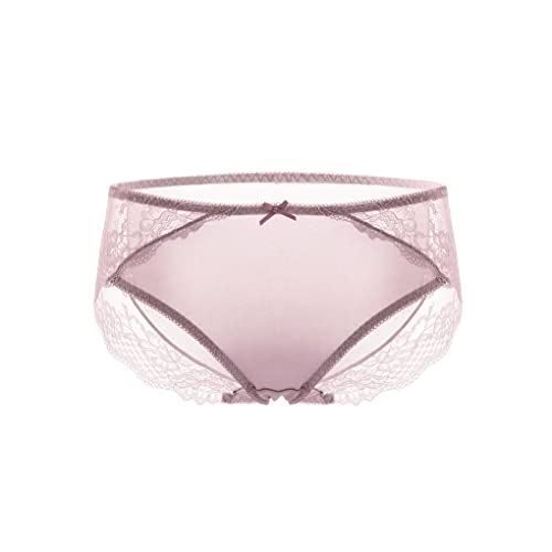 SilRiver Damen Luxus-Seiden Slip - Hochgeschnittene Spitzenverzierung Atmungsaktive Unterwäsche Täglicher (L,Lavendel) von SilRiver