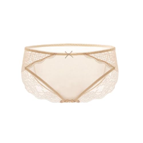 SilRiver Damen Luxus-Seiden Slip - Hochgeschnittene Spitzenverzierung Atmungsaktive Unterwäsche Täglicher (M,Nude) von SilRiver