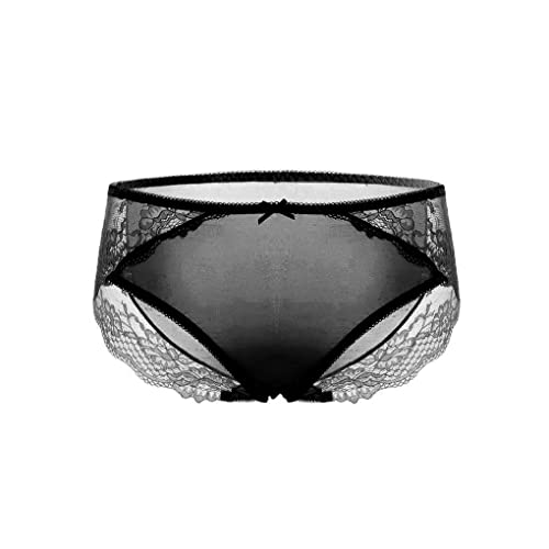 SilRiver Damen Luxus-Seiden Slip - Hochgeschnittene Spitzenverzierung Atmungsaktive Unterwäsche Täglicher (XL,Schwarz) von SilRiver