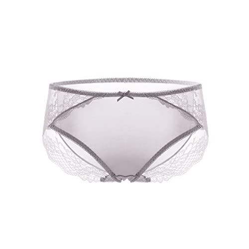 SilRiver Damen Luxus-Seiden Slip - Hochgeschnittene Spitzenverzierung Atmungsaktive Unterwäsche Täglicher (XL,Silbergrau) von SilRiver