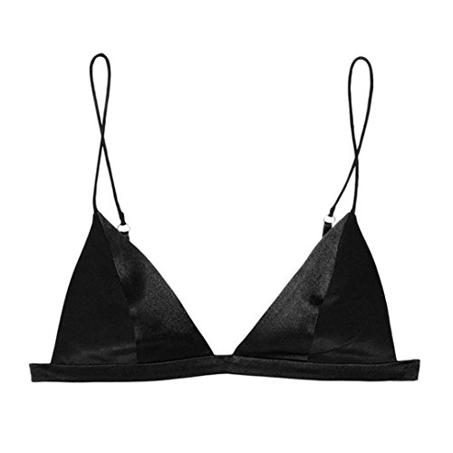 SilRiver Damen Seide Satin Triangel Bralette Soft Cup Drahtloser BH Glatter und Bequem Bügelfrei BH Top, schwarz, Medium von SilRiver