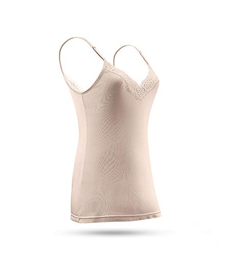 SilRiver Damen Seide Spitzen Trägertop V-Ausschnitt Tops T-Shirt Unterhemd Tank (Small, Nude) von SilRiver
