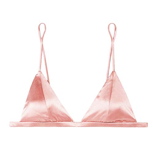 SilRiver Damen Seidensatin, Dreieck, Bralette, weiche Körbchen, kabelloser BH, glatt und bequem, bügelfrei - Pink - small von SilRiver