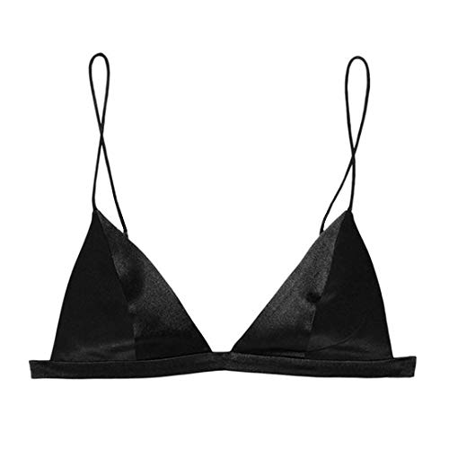 SilRiver Damen Silk Soft-Cup BH ohne bügel dreieck Bralette top mit glatter Satin, draht-freie Bra Small Schwarz von SilRiver