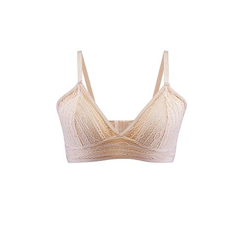 SilRiver Damen aus Spitze Bralette Bügelloser Seiden-BH (Large,Hellbeige) von SilRiver