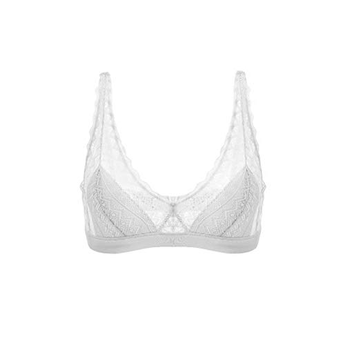 SilRiver Damen aus Spitze Bralette Bügelloser Seiden-BH (Large,Weiß) von SilRiver