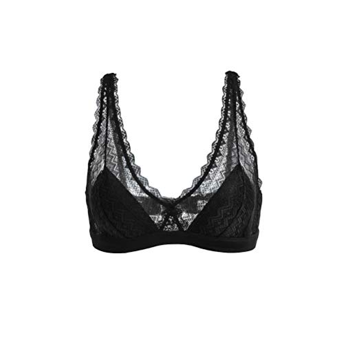 SilRiver Damen aus Spitze Bralette Bügelloser Seiden-BH (Medium,Schwarz) von SilRiver