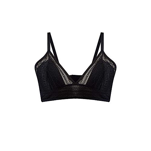 SilRiver Damen aus Spitze Bralette Bügelloser Seiden-BH (Small,Schwarz) von SilRiver