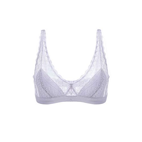 SilRiver Damen aus Spitze Bralette Bügelloser Seiden-BH (Small,Silbergrau) von SilRiver