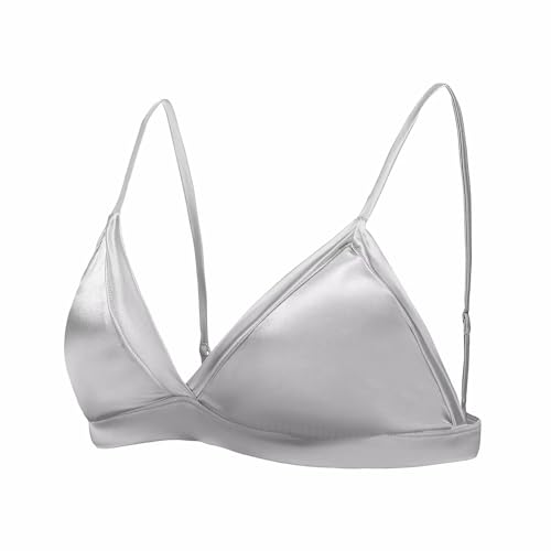 SilRiver Frauen Seide Gepolsterte Bralette Tiefe V Draht Freies Crop Top Super Weich Bequem für empfindliche Haut (Silbergrau, S) von SilRiver