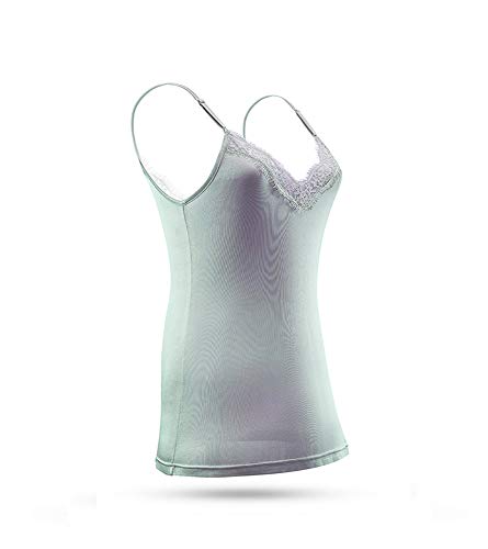 SilRiver Seide Damen Camisole Tiefer V-Ausschnitt Tank Tops Spitze Cami Tops für Frauen Unterhemden, cool grey, Klein von SilRiver