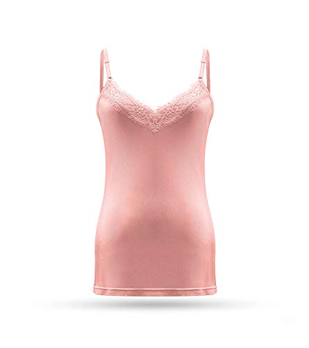 SilRiver Seide Damen Camisole Tiefer V-Ausschnitt Tank Tops Spitze Cami Tops für Frauen Unterhemden, rose, Mittel von SilRiver