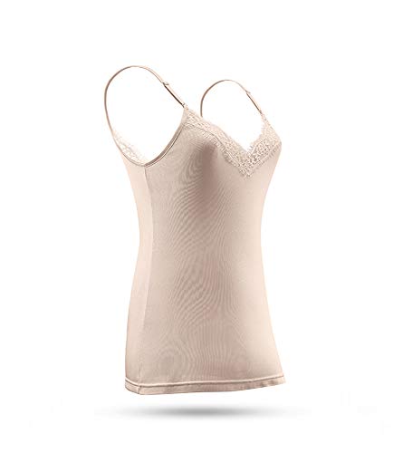 SilRiver Silk Damen Camisole Tiefer V-Ausschnitt Tank Tops Spitze Cami Tops für Frauen Unterhemden, nude, Groß von SilRiver