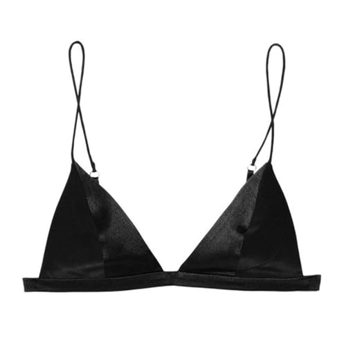 SilRiver Women's Silk Satin Triangle Bralette Soft Cup Wireless Bra Smooth and Comfortable Wire Free Bra Top (Black, X-Large) von SilRiver