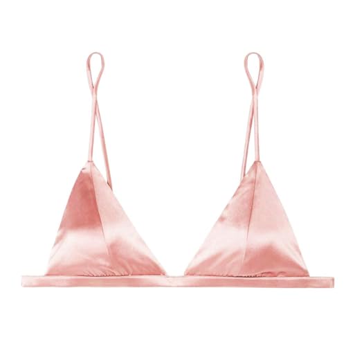 SilRiver Women's Silk Satin Triangle Bralette Soft Cup Wireless Bra Smooth and Comfortable Wire Free Bra Top (Pink, X-Large) von SilRiver