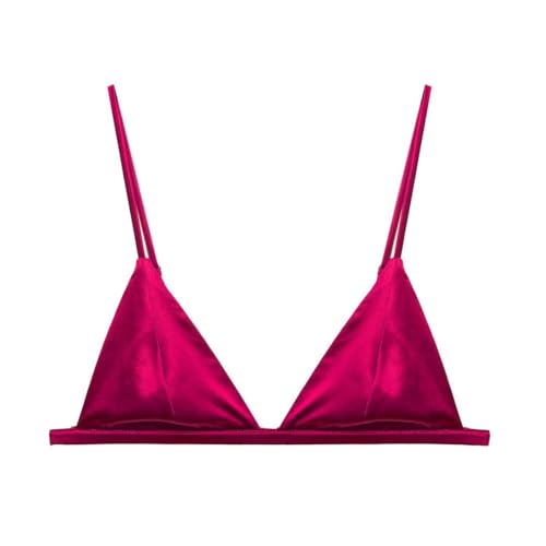 SilRiver Women's Silk Satin Triangle Bralette Soft Cup Wireless Bra Smooth and Comfortable Wire Free Bra Top (Rose Violet, Small) von SilRiver