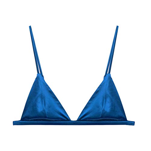 SilRiver Women's Silk Satin Triangle Bralette Soft Cup Wireless Bra Smooth and Comfortable Wire Free Bra Top (Turkish Blue, X-Small) von SilRiver
